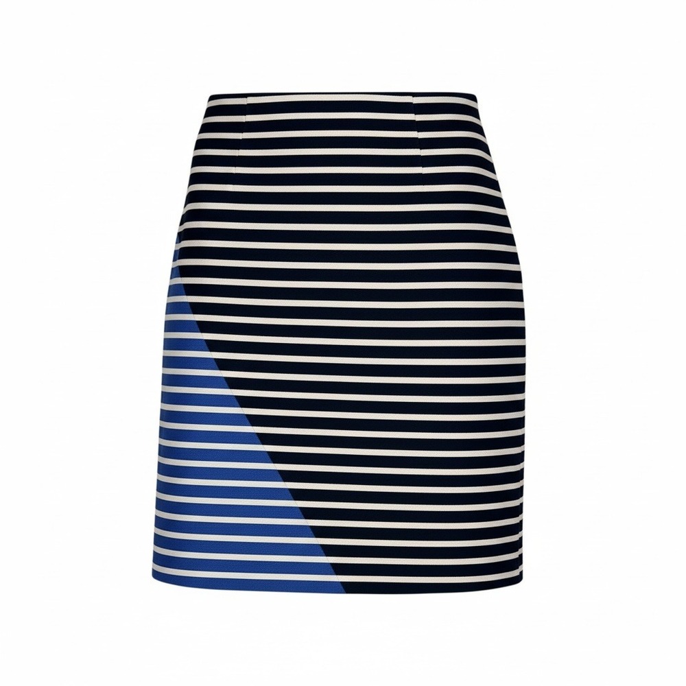 J.Crew Navy Blue White Striped Colorblock Mini Skirt Size 10 Cotton‎ A-Line